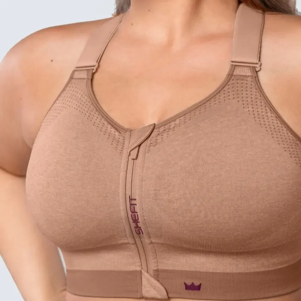 SHEFIT Low Impact Sports Bra Heathered Tan sz 2Luxe Brand New